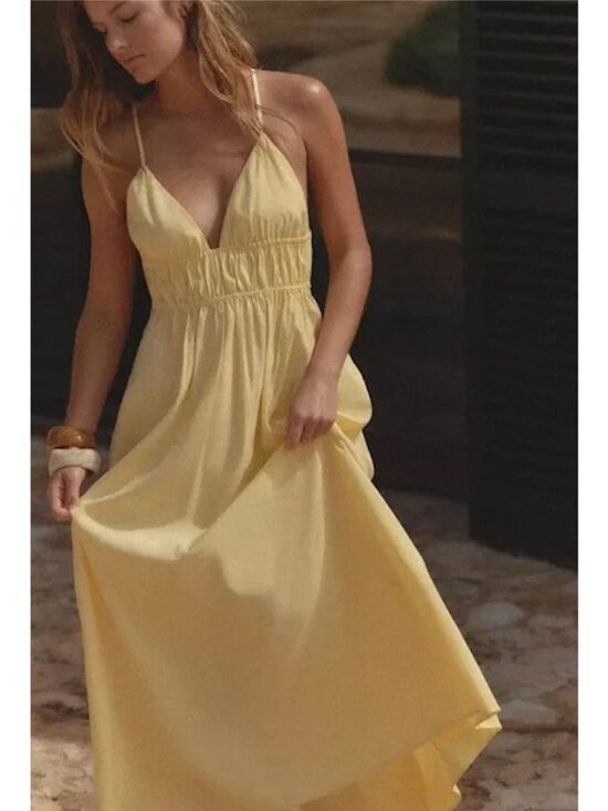 Zara Dresses & Skirts - Zara Womens Sunny Flowy Spaghetti Strap Maxi Dress Size Medium Yellow SP NWT